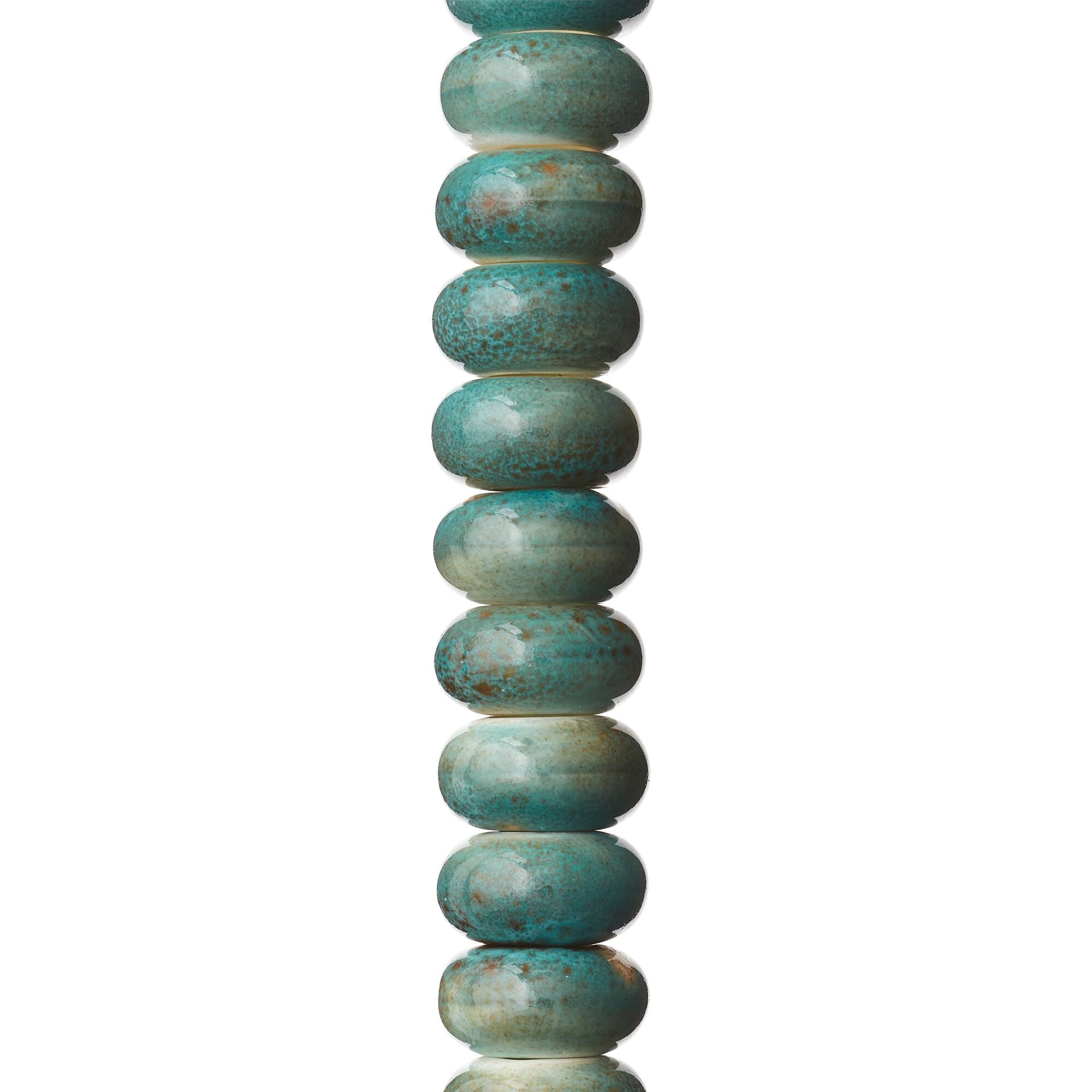 Aqua Ceramic Rondelle Beads, 14mm by Bead Landing™